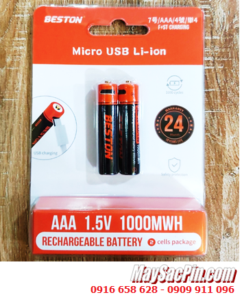 Beston 3AM-28, Pin lithium Li-ion AAA 1.5v Beston 3AM-28 Micro USB (với 1000mWh =690mAh /Vỉ 2viên